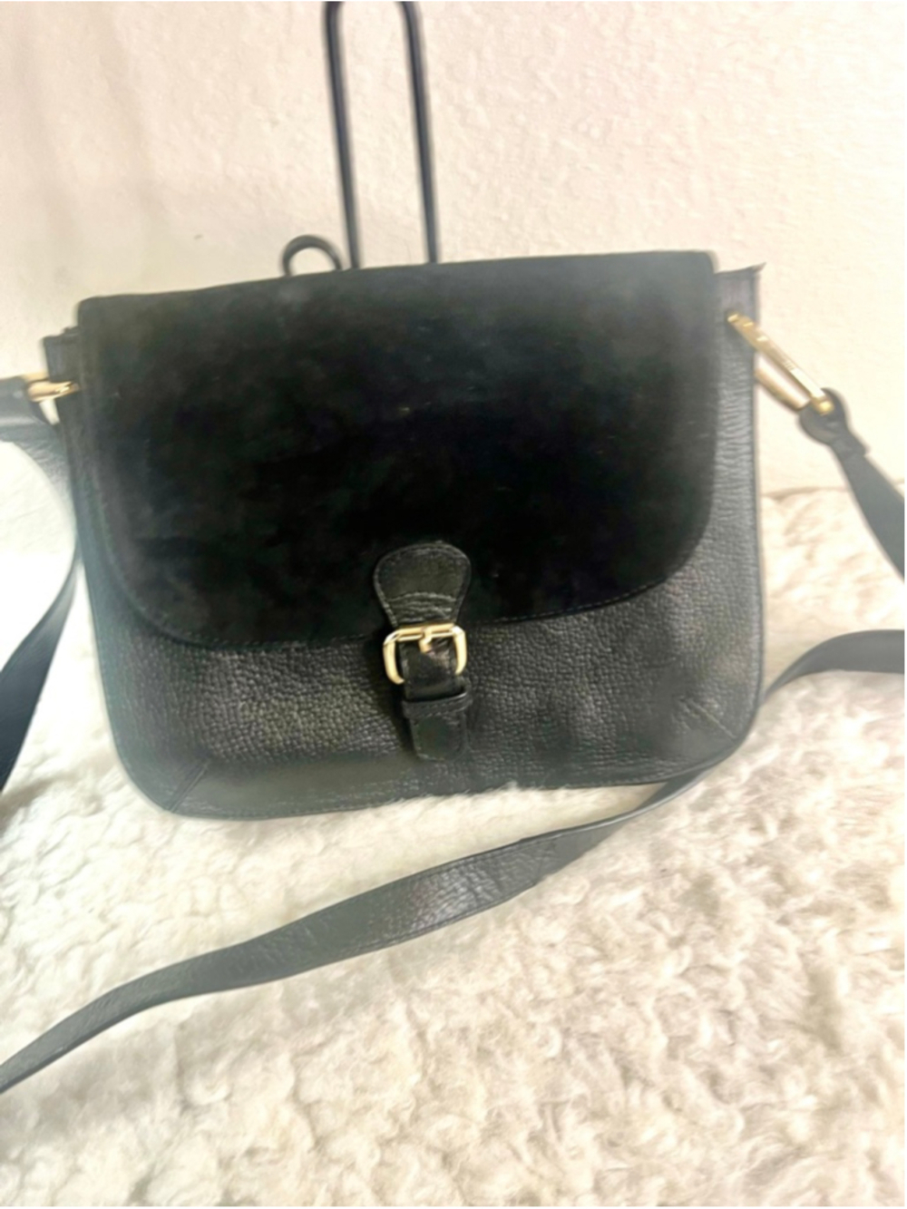 Brampton London magnetic closure black leather crossbody bag